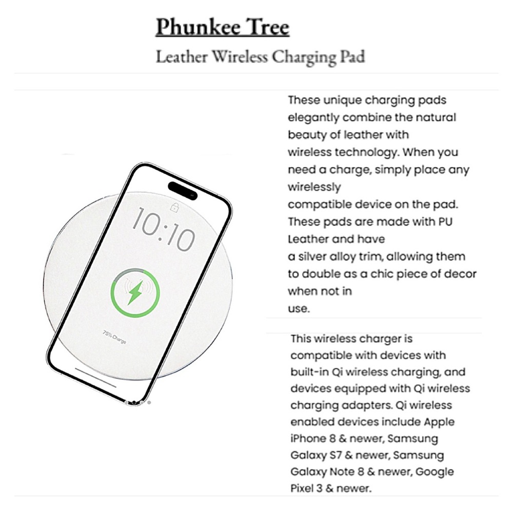 NORDSTROM PHUNKEETREE Wireless White Leather Charging Pad Cable QI Technology - Picture 10 of 12